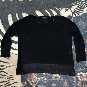 Chic Black Sweater with Lace Hem